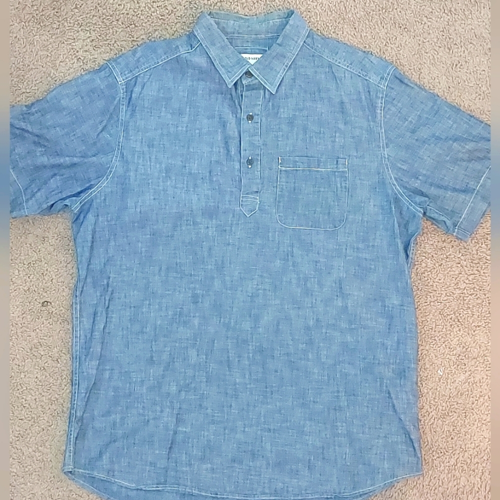 Men's Blue Denim short sleeve shirt size Large